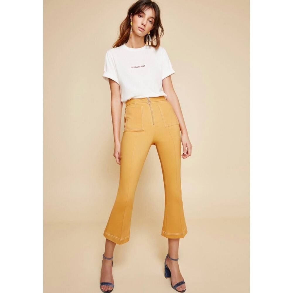 C/MEO COLLECTIVE High Rise Cropped Flare Get Right Pants in Mustard Sz. Large